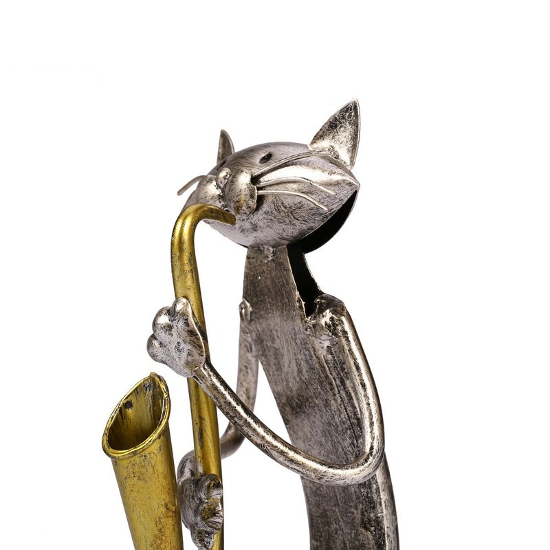 TOOARTS Too-arts A Playing Saxophone Cat Metal Sculpture Iron Statue Handwork Handicrafts, 3 Funny Design - Image 4